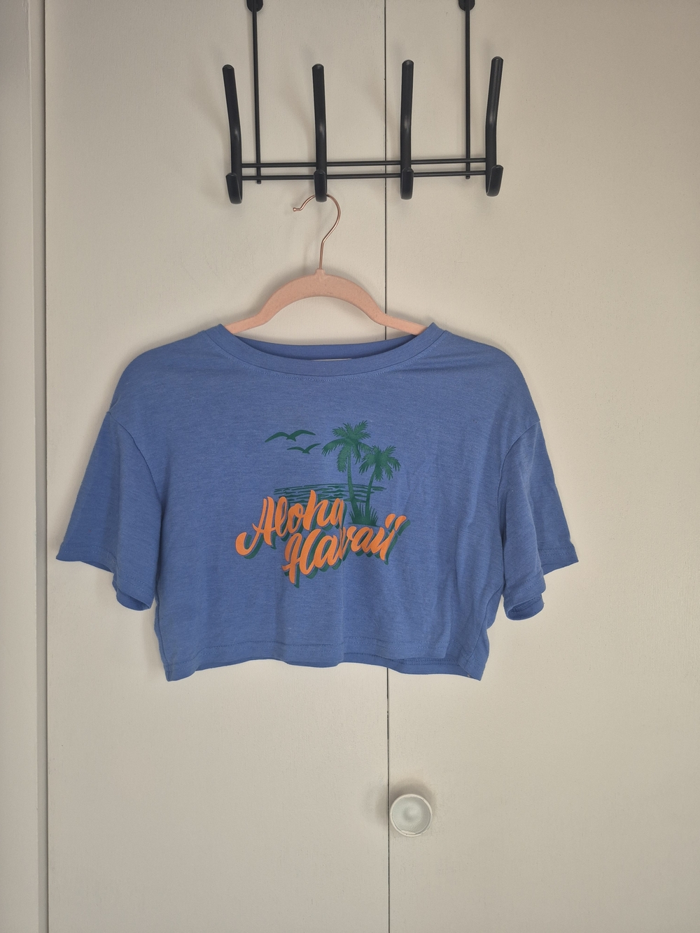 ROMWE Blue Aloha Hawaii Graphic Crop Tee